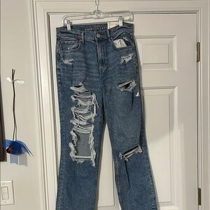 American Eagle Outfitters Blue Straight Leg Jeans with Vintage Fading